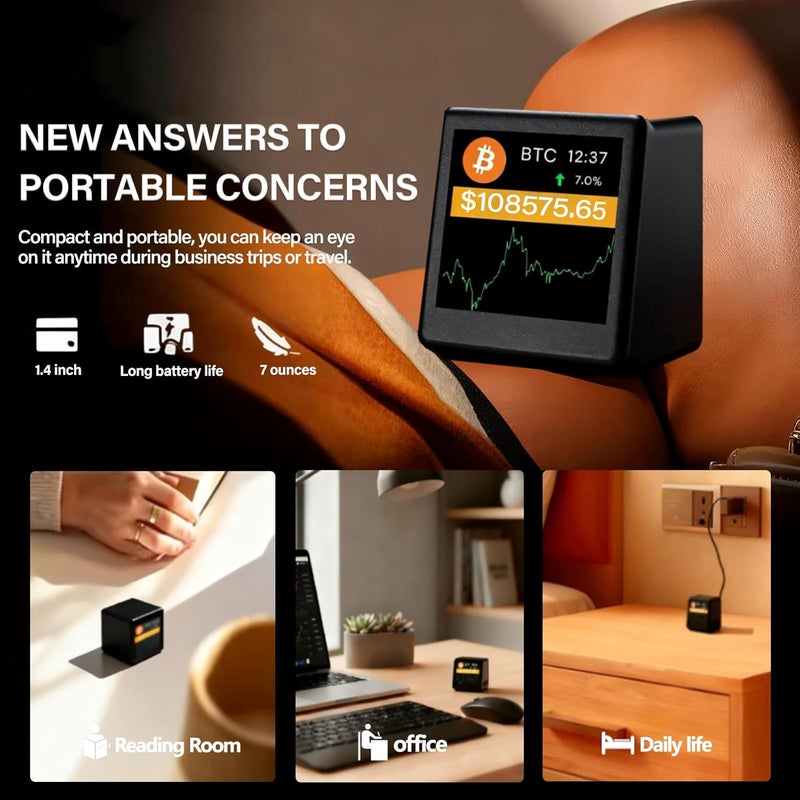 Zelmor Bitcoin Price Ticker for Desk – Real-Time Crypto Display for Office, Home & Bitcoin Lovers, Uses Wi-Fi, 1.54" Diagonal Black - Image 5